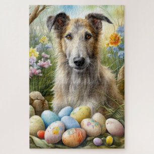 Wolfhound Dog With Easter Eggs Holiday Jigsaw Puzzle
