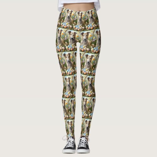 Wolfhound Dog With Easter Eggs Holiday  Leggings