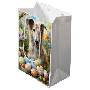 Wolfhound Dog With Easter Eggs Holiday Medium Gift Bag