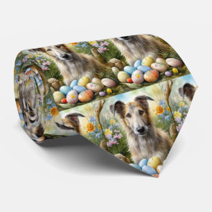 Wolfhound Dog With Easter Eggs Holiday Neck Tie