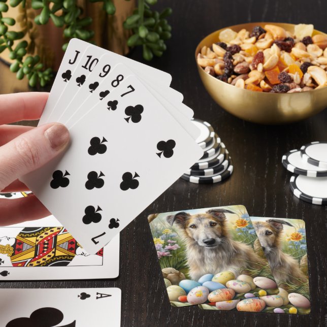 Wolfhound Dog With Easter Eggs Holiday  Poker Cards (In Situ)