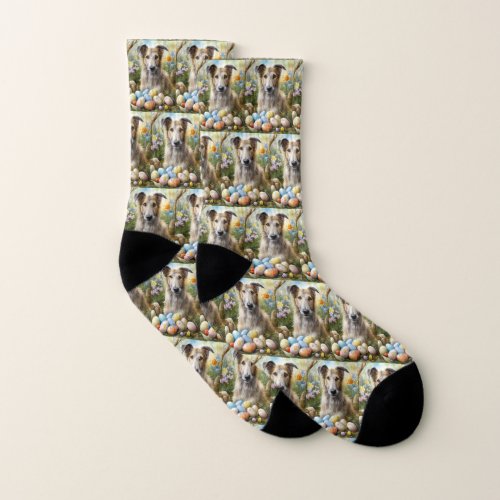 Wolfhound Dog With Easter Eggs Holiday  Socks