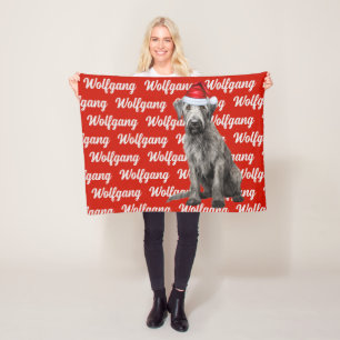 Wolfhound Dog with Name Patterned Christmas Fleece Blanket