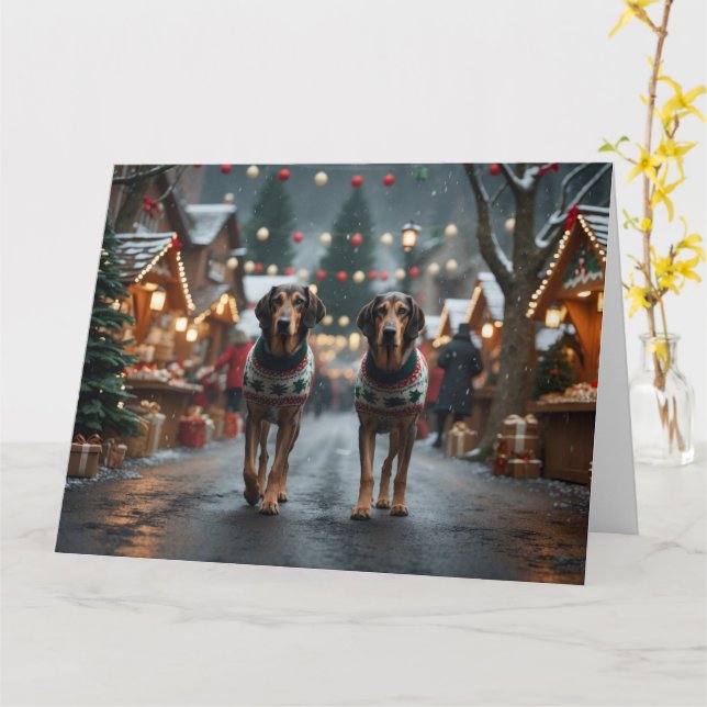 Wolfhound Dogs Christmas Snow Holiday Card (Yellow Flower)