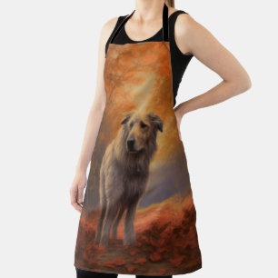 Wolfhound in Autumn Leaves Fall Inspire  Apron