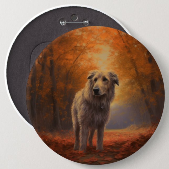 Wolfhound in Autumn Leaves Fall Inspire  Button (Front & Back)