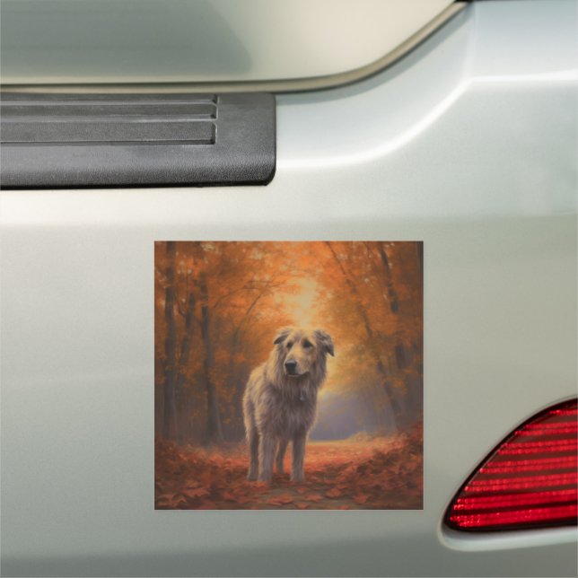 Wolfhound in Autumn Leaves Fall Inspire  Car Magnet (In Situ)