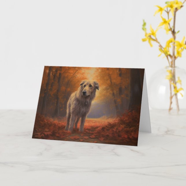 Wolfhound in Autumn Leaves Fall Inspire  Card (Yellow Flower)
