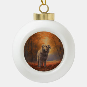 Wolfhound in Autumn Leaves Fall Inspire  Ceramic Ball Christmas Ornament