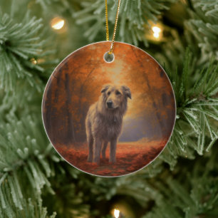 Wolfhound in Autumn Leaves Fall Inspire  Ceramic Ornament