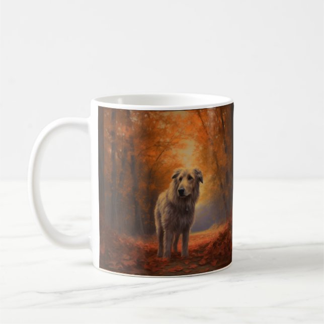 Wolfhound in Autumn Leaves Fall Inspire  Coffee Mug (Left)