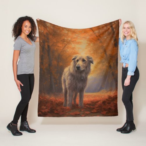 Wolfhound in Autumn Leaves Fall Inspire  Fleece Blanket