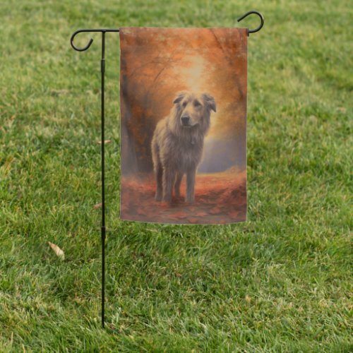 Wolfhound in Autumn Leaves Fall Inspire  Garden Flag