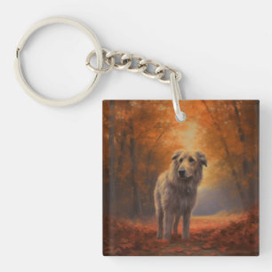 Wolfhound in Autumn Leaves Fall Inspire  Keychain