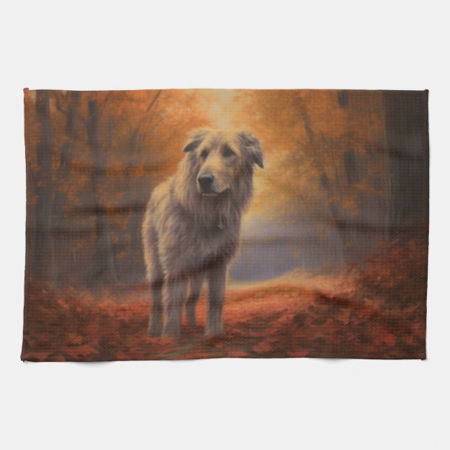 Wolfhound in Autumn Leaves Fall Inspire  Kitchen Towel (Horizontal)