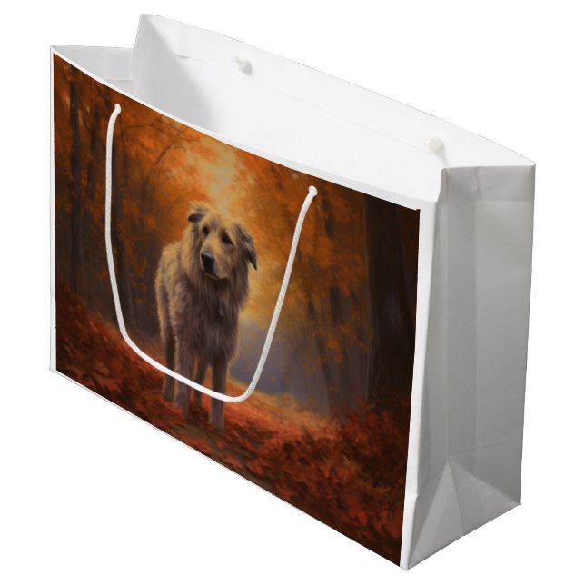 Wolfhound in Autumn Leaves Fall Inspire  Large Gift Bag (Front Angled)