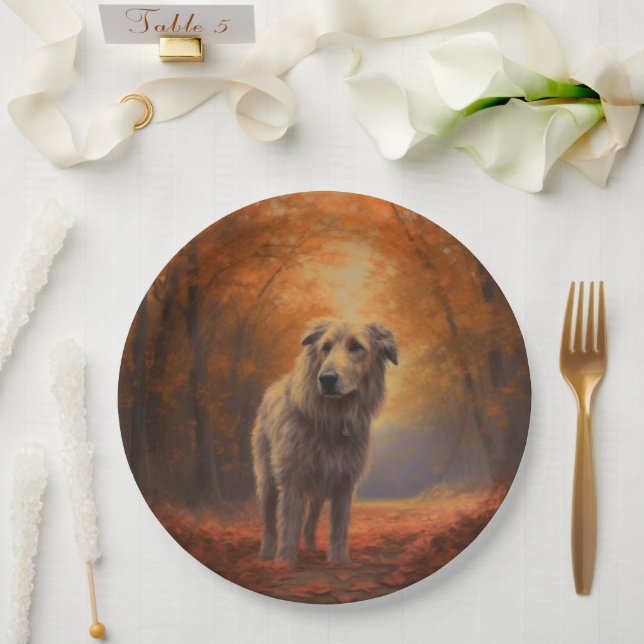 Wolfhound in Autumn Leaves Fall Inspire  Paper Plates (Wedding)