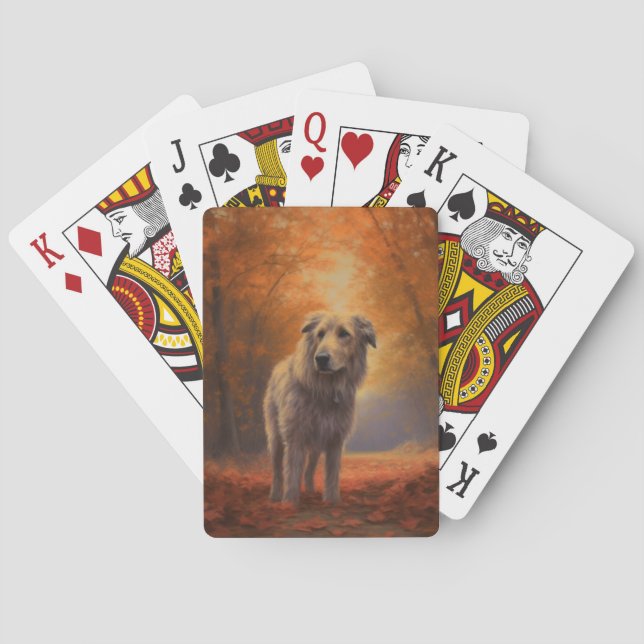 Wolfhound in Autumn Leaves Fall Inspire  Poker Cards (Back)