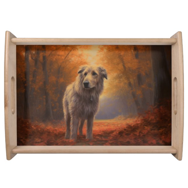 Wolfhound in Autumn Leaves Fall Inspire  Serving Tray (Front)