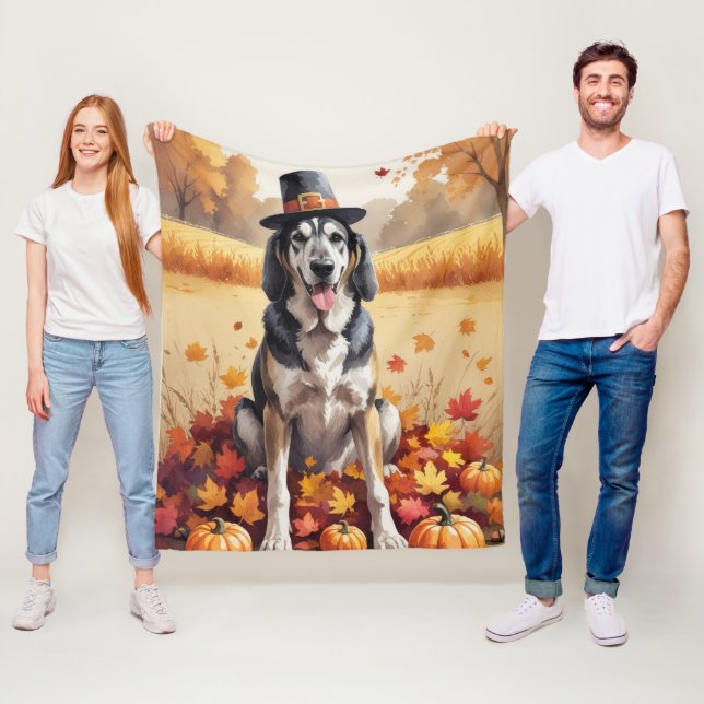 Wolfhound In Autumn Leaves Thanksgiving Art  Fleece Blanket (In Situ)