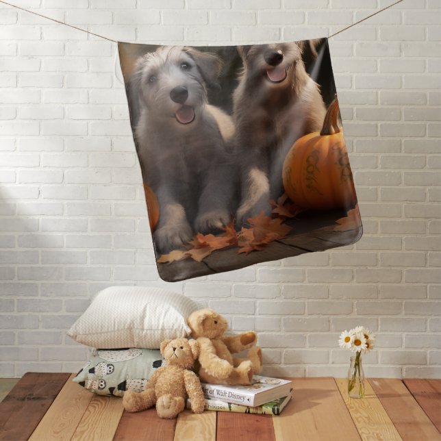 Wolfhound  Puppy Autumn Delight Pumpkin Baby Blanket (In Situ)