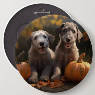 Wolfhound Puppy Autumn Delight Pumpkin Button