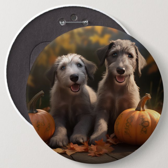 Wolfhound  Puppy Autumn Delight Pumpkin Button (Front & Back)
