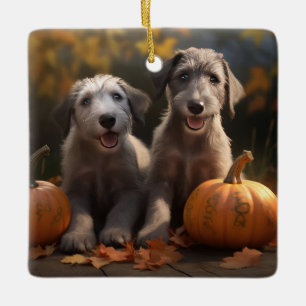 Wolfhound Puppy Autumn Delight Pumpkin Ceramic Ornament