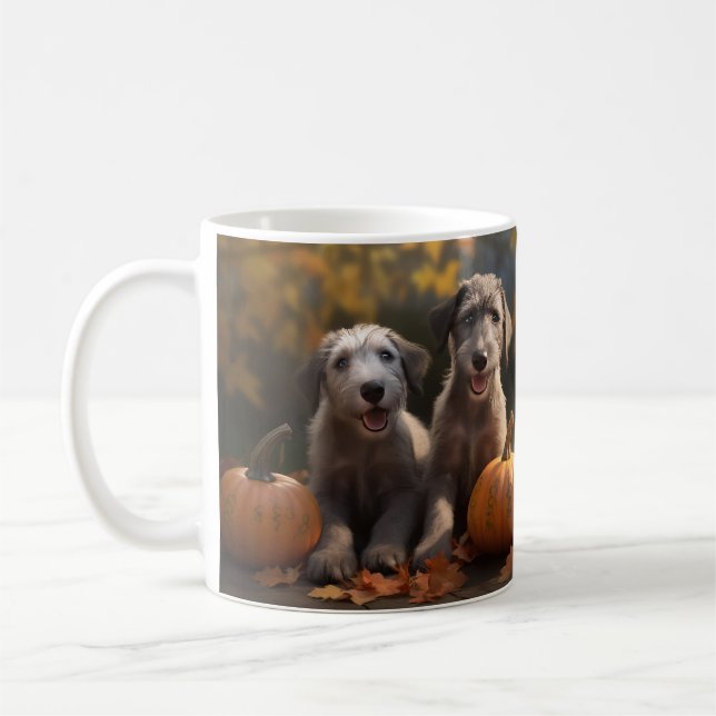 Wolfhound  Puppy Autumn Delight Pumpkin Coffee Mug (Left)