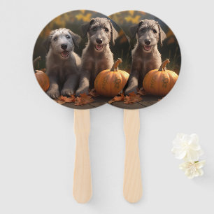 Wolfhound Puppy Autumn Delight Pumpkin Hand Fan