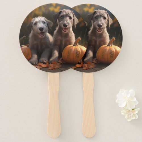 Wolfhound  Puppy Autumn Delight Pumpkin Hand Fan