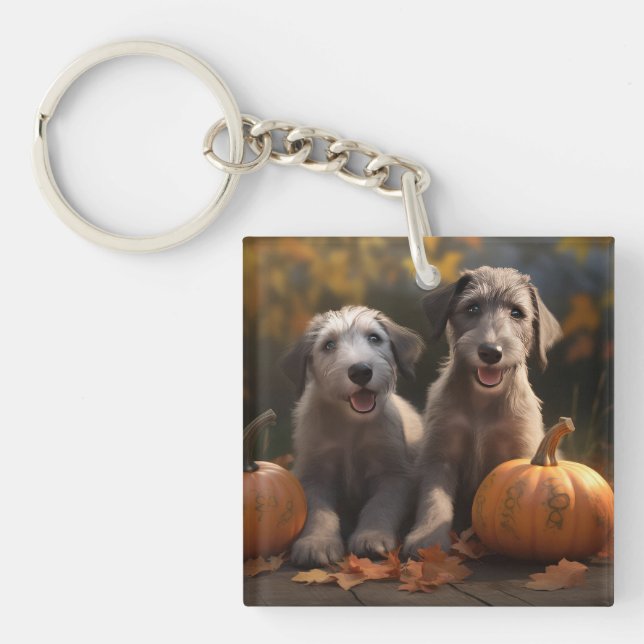 Wolfhound  Puppy Autumn Delight Pumpkin Keychain (Front)