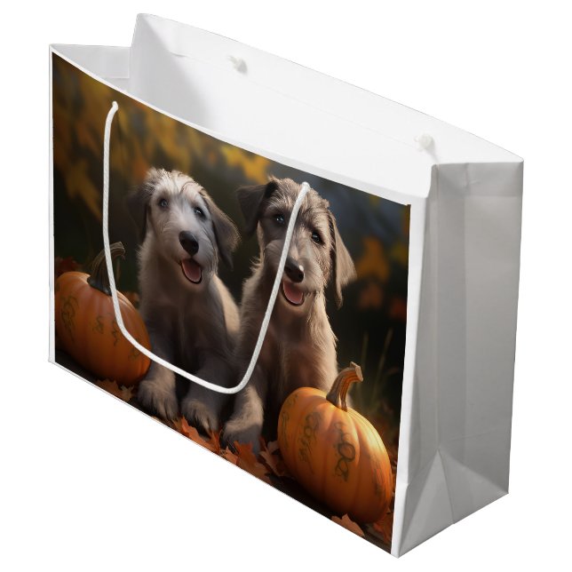 Wolfhound  Puppy Autumn Delight Pumpkin Large Gift Bag (Front Angled)