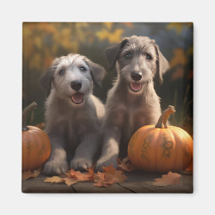 Wolfhound  Puppy Autumn Delight Pumpkin Magnet
