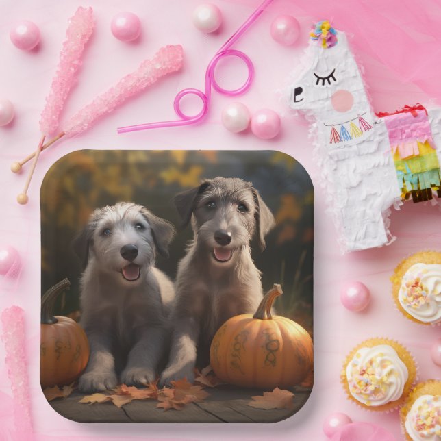 Wolfhound  Puppy Autumn Delight Pumpkin Paper Plates (Party)