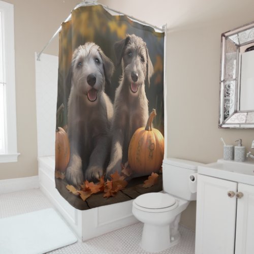 Wolfhound  Puppy Autumn Delight Pumpkin Shower Curtain