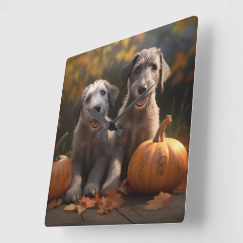 Wolfhound  Puppy Autumn Delight Pumpkin Square Wall Clock