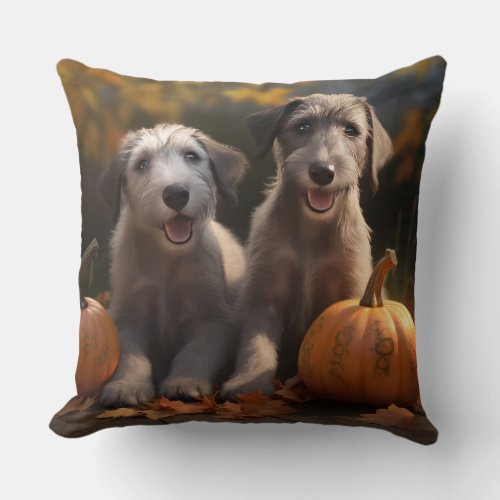 Wolfhound  Puppy Autumn Delight Pumpkin Throw Pillow