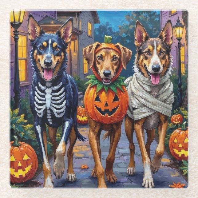  Wolfhound Trick-or-Treating Halloween Costumes Glass Coaster (Front)