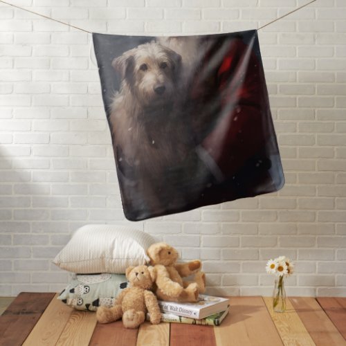 Wolfhound With Santa Claus Festive Christmas Baby Blanket