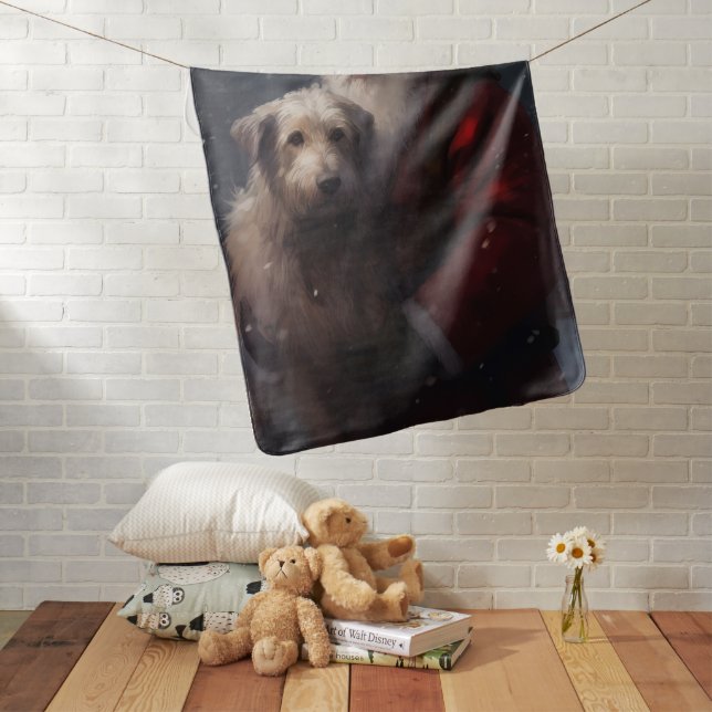 Wolfhound With Santa Claus Festive Christmas Baby Blanket (In Situ)