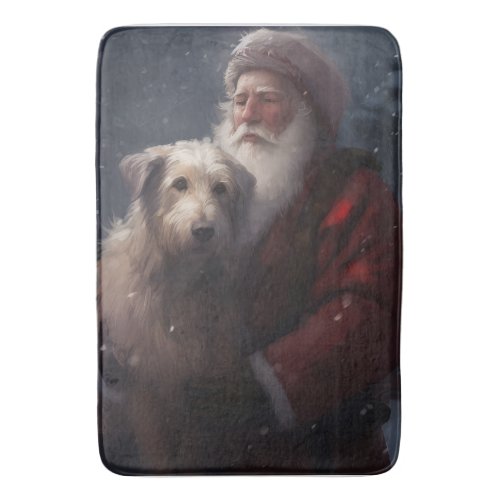 Wolfhound With Santa Claus Festive Christmas Bath Mat