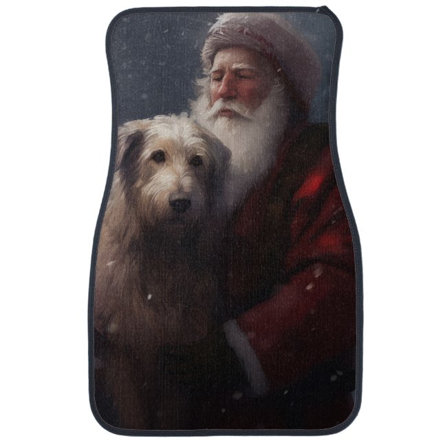 Wolfhound With Santa Claus Festive Christmas Car Floor Mat (Front)