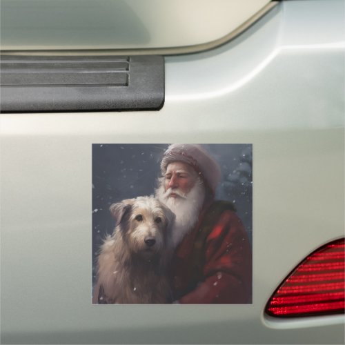 Wolfhound With Santa Claus Festive Christmas Car Magnet