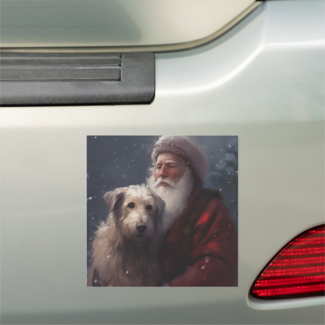 Wolfhound With Santa Claus Festive Christmas Car Magnet (In Situ)