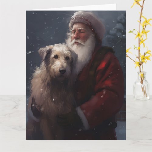 Wolfhound With Santa Claus Festive Christmas Card