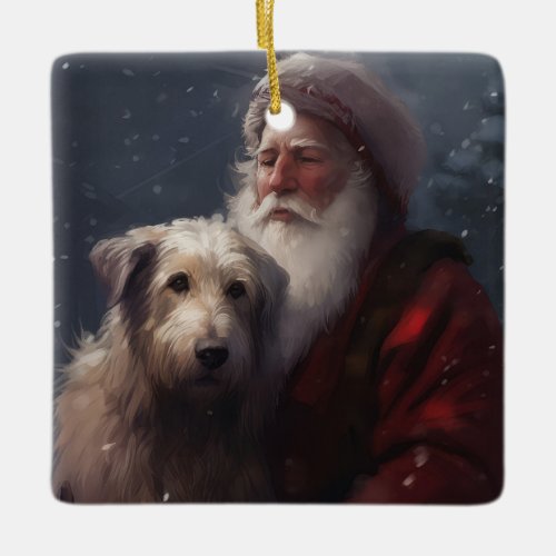 Wolfhound With Santa Claus Festive Christmas Ceramic Ornament