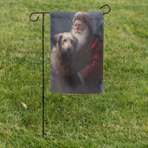 Wolfhound With Santa Claus Festive Christmas Garden Flag
