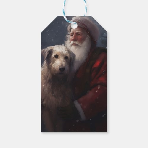 Wolfhound With Santa Claus Festive Christmas Gift Tags