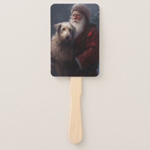 Wolfhound With Santa Claus Festive Christmas Hand Fan